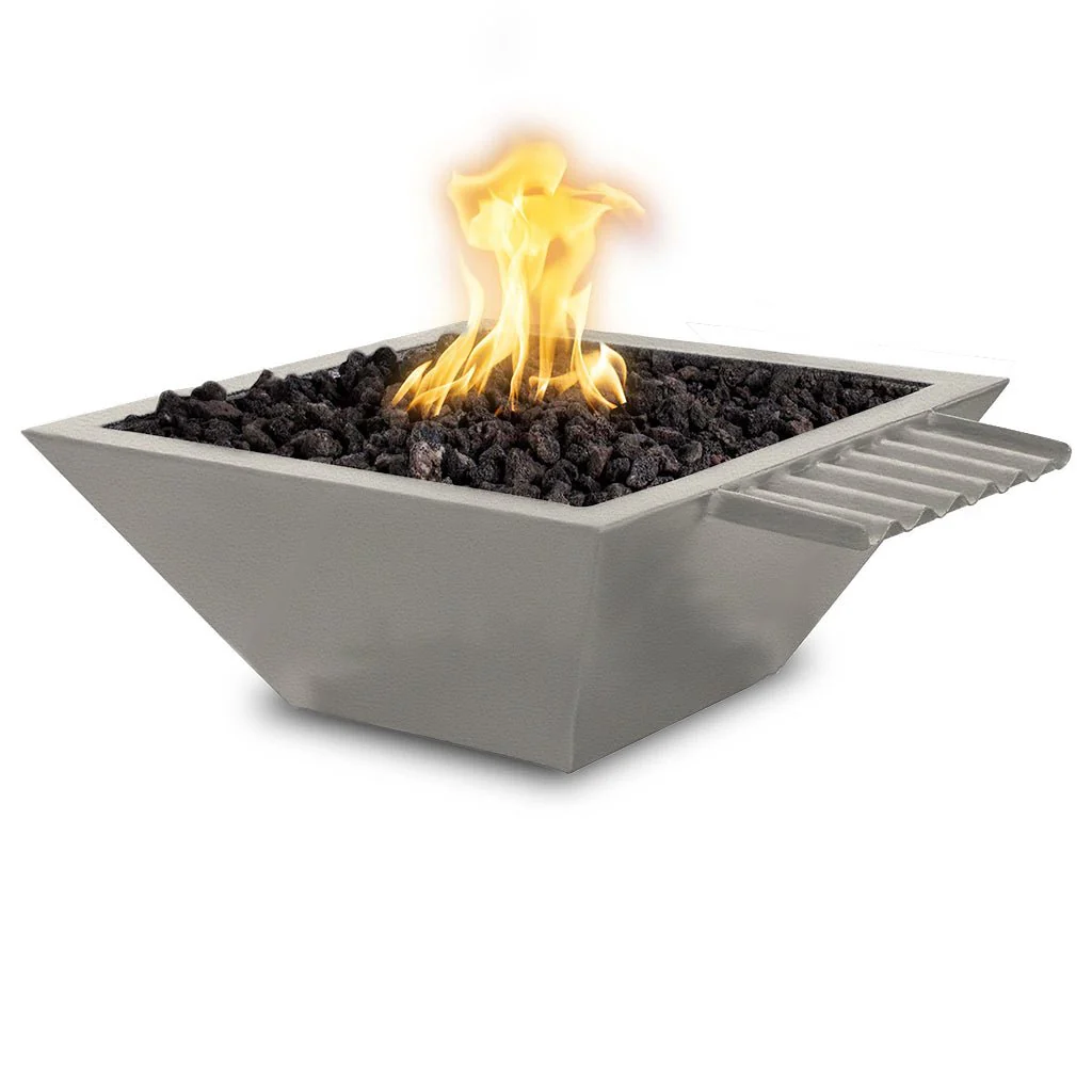 Maya 24" Fire and Water Bowl, Powder Coated Metal with Wave Scupper - Pool Feature - Image 5