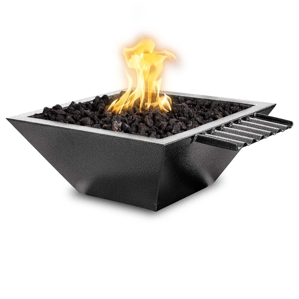 Maya 24" Fire and Water Bowl, Powder Coated Metal with Wave Scupper - Pool Feature - Image 6