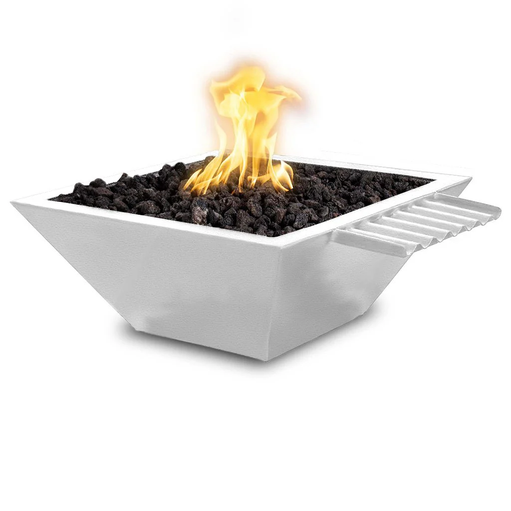 Maya 24" Fire and Water Bowl, Powder Coated Metal with Wave Scupper - Pool Feature - Image 7