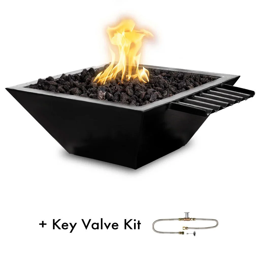 Maya 24" Fire and Water Bowl, Powder Coated Metal with Wave Scupper - Pool Feature - Image 8