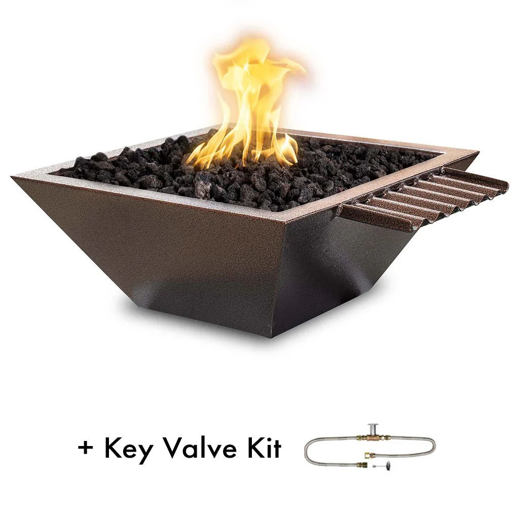 Maya 24" Fire and Water Bowl, Powder Coated Metal with Wave Scupper - Pool Feature - Image 9