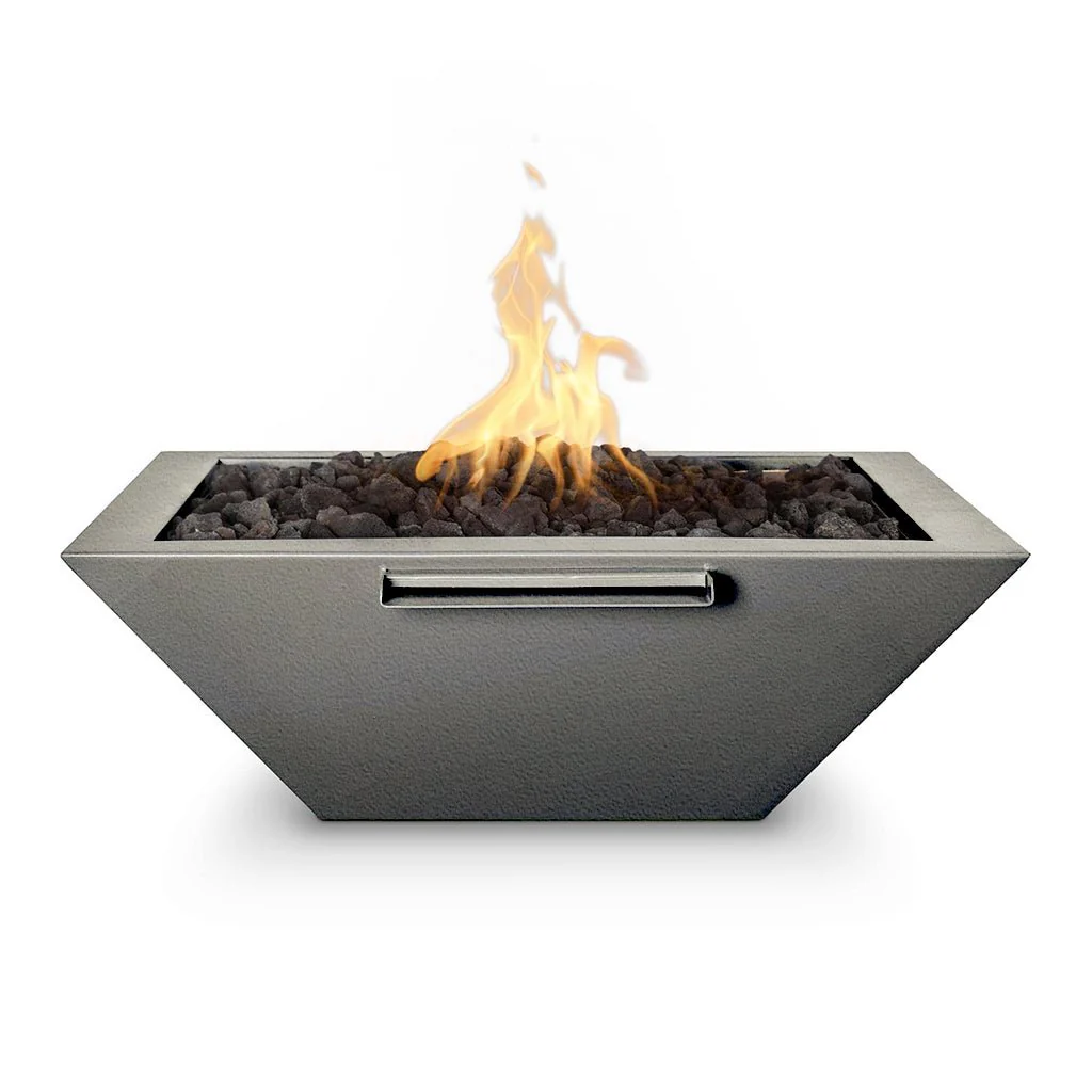 Maya 30" Square Fire and Water Bowl, Powder Coated Metal - Pool Feature - Image 5