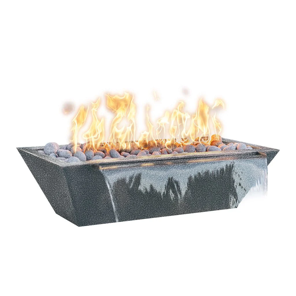 Maya 60" Linear Fire and Water Bowl, Powder Coated Metal - Pool Feature - Image 6