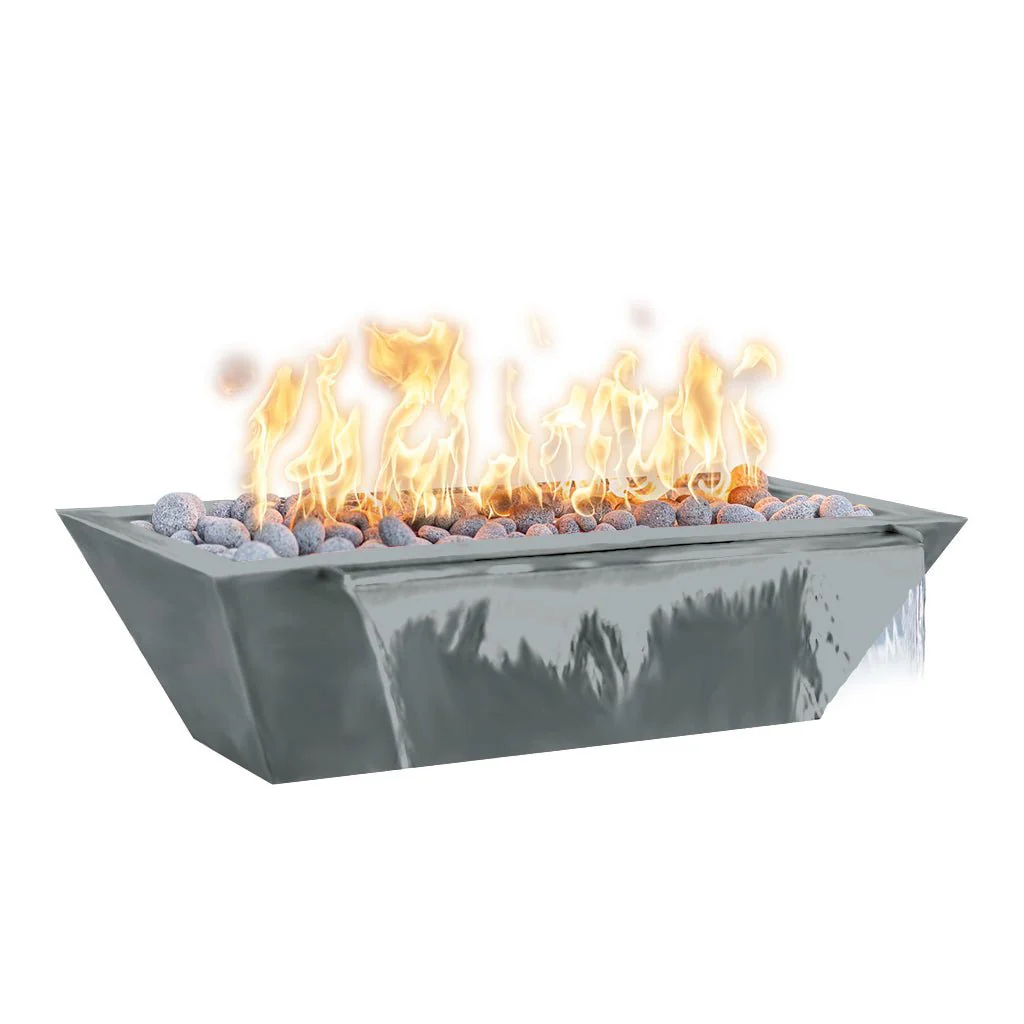 Maya 72" Linear Fire and Water Bowl, Powder Coated Metal - Pool Feature - Image 4