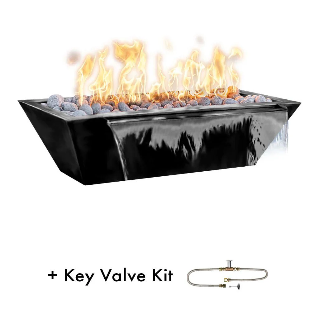 Maya 48" Linear Fire and Water Bowl, Powder Coated Metal - Pool Feature - Image 8