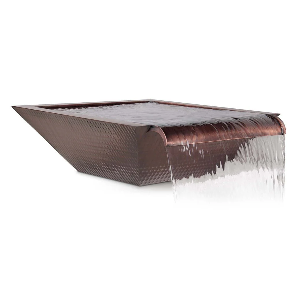 Maya Hammered Copper Water Bowl, Wide Spillway - Water Feature