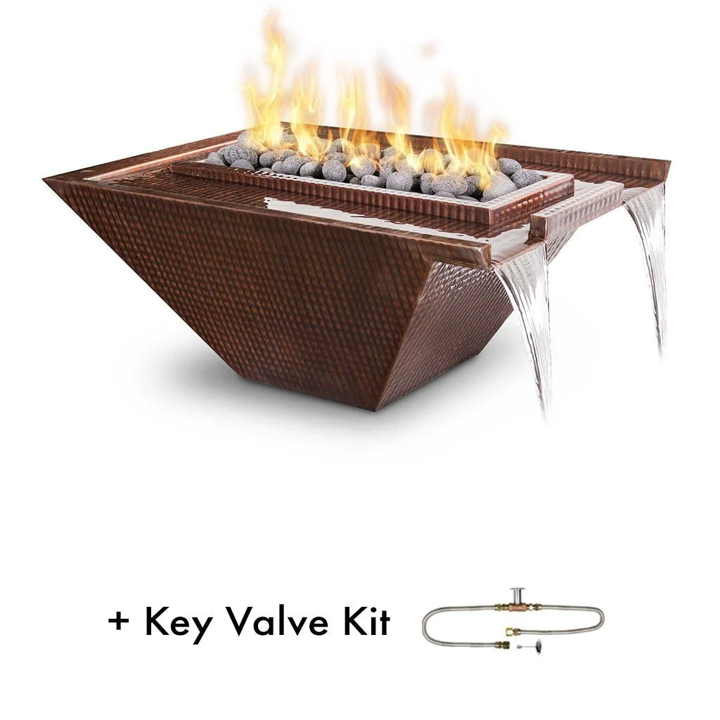 Nile Rectangular Fire and Water Bowl, Hammered Copper- Pool Feature - Image 2