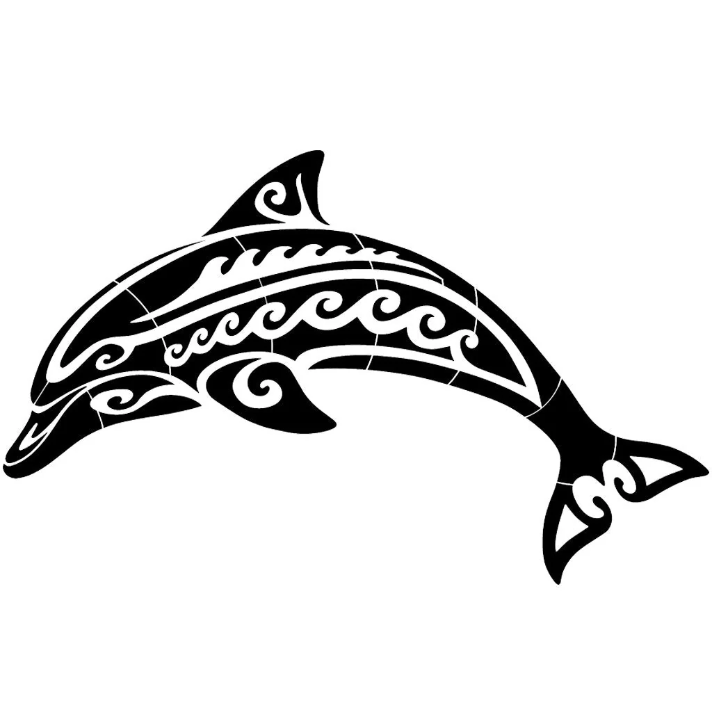 Tribal Dolphin - Black - Pool Mosaic