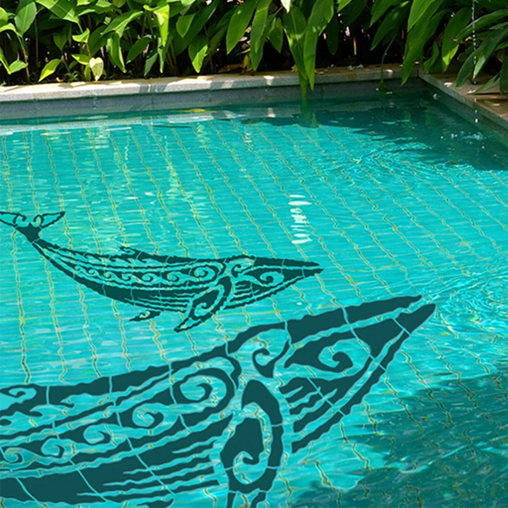 Tribal Humpback Whale - Black - Pool Mosaic - Image 3