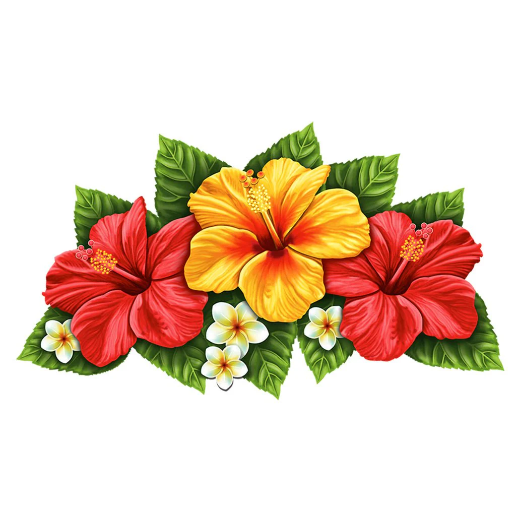 Triple Hibiscus Flower - Red & Yellow - Pool Mosaic