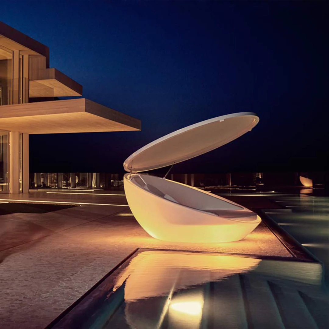 Ulm Daybed with Folding Canopy, LED - Modern Patio Furniture