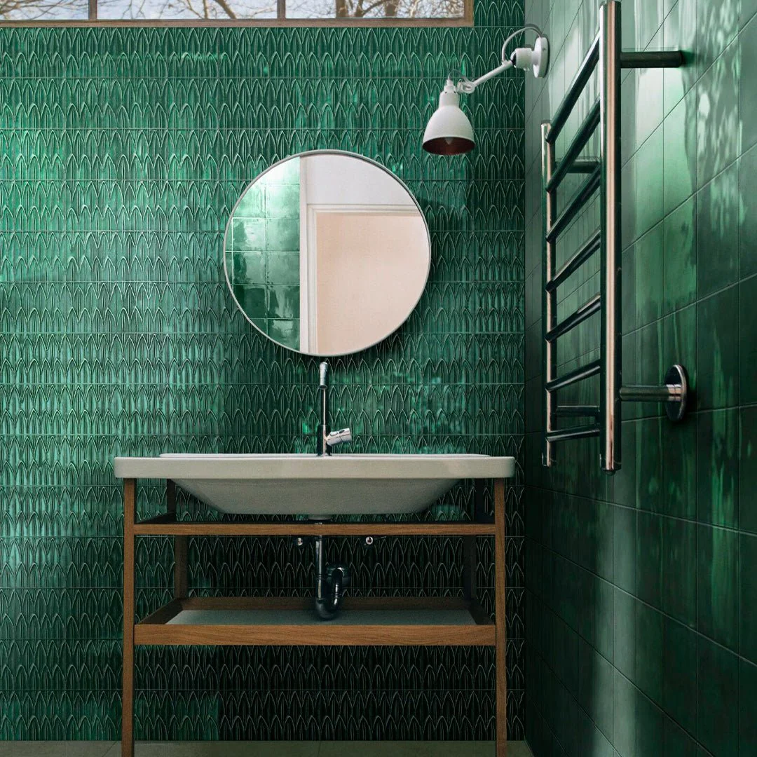 Verde Deco Foglia, 6" x 6" - Porcelain Pool Tile - Image 2
