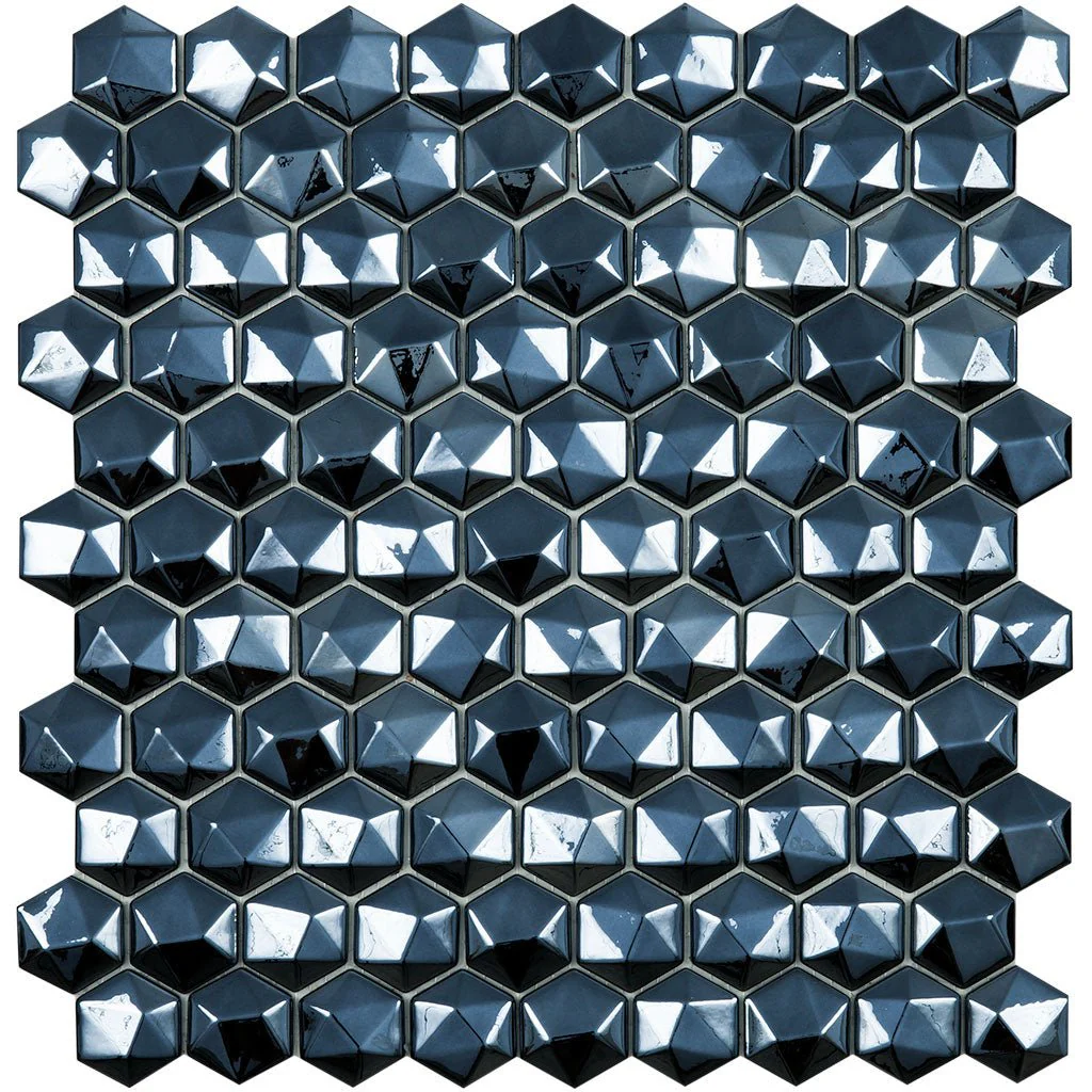 Black Iridescent 3D, Hexagon Mosaic - Glass Tile