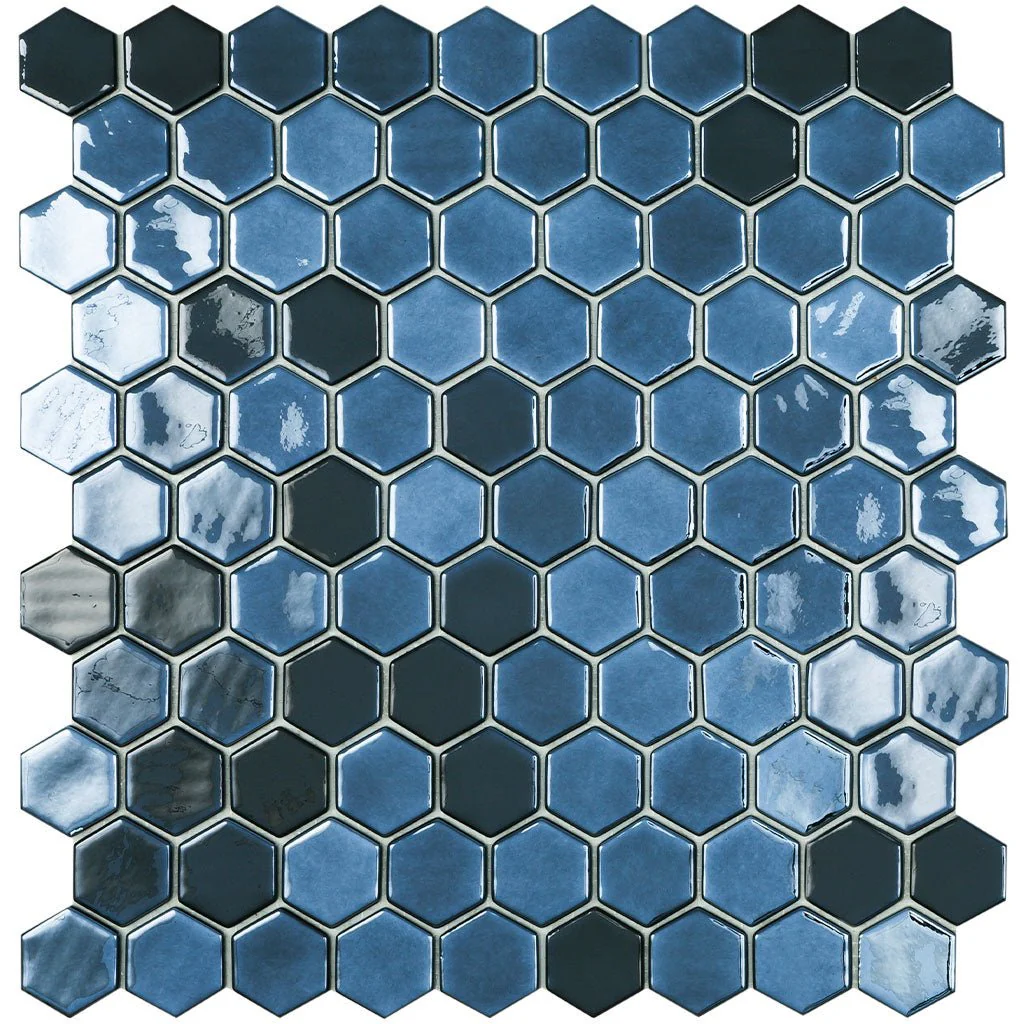 Black Iridescent, Hexagon Mosaic - Glass Tile