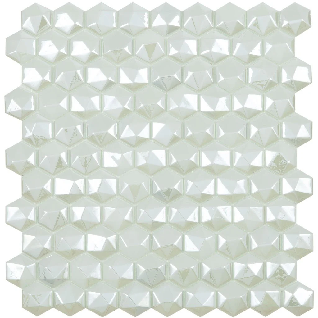Diamond White 3D, Hexagon Mosaic - Glass Tile