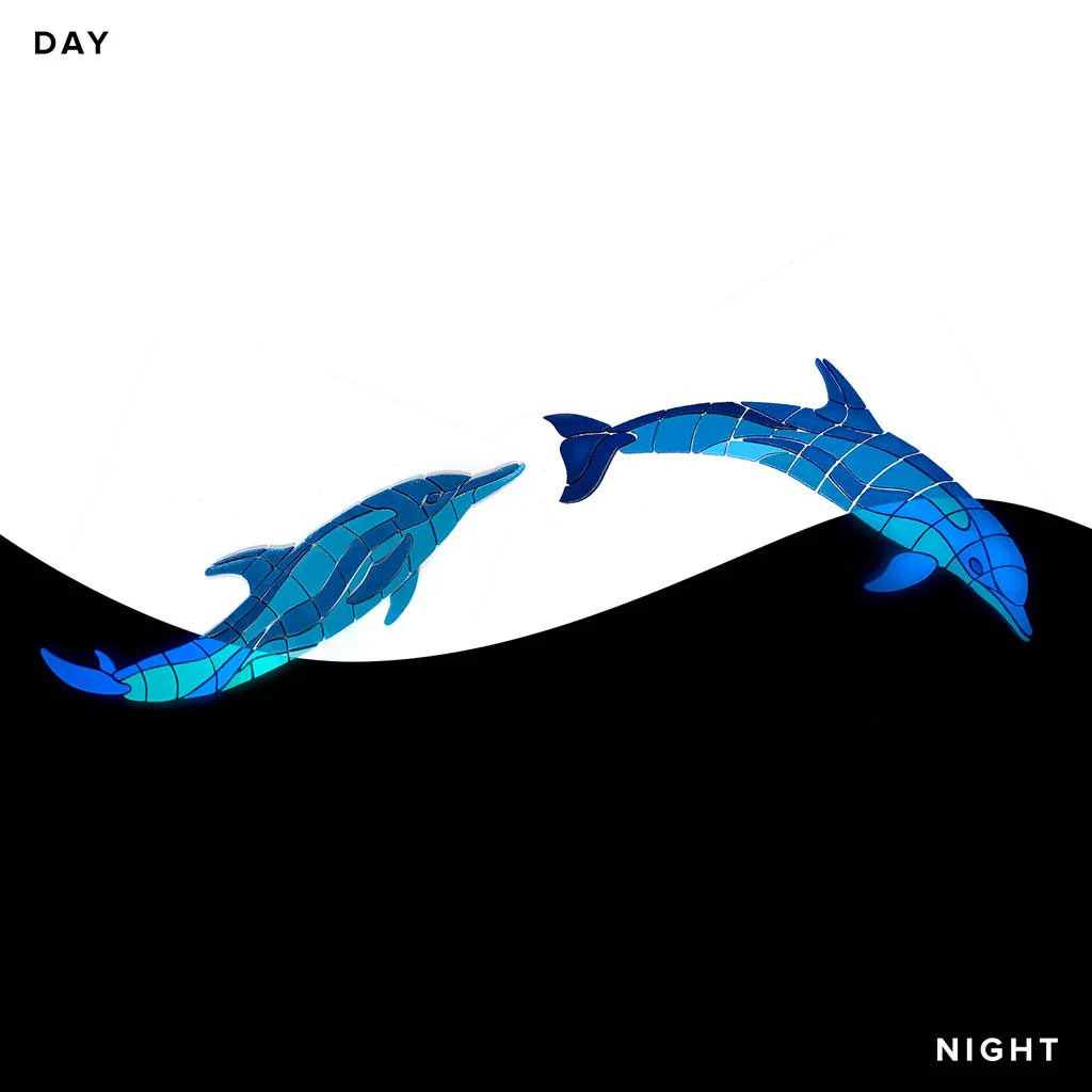 Wave Dolphins, Right (Jumpin + Dancin Dolphin) - Glow in the Dark Pool Mosaic