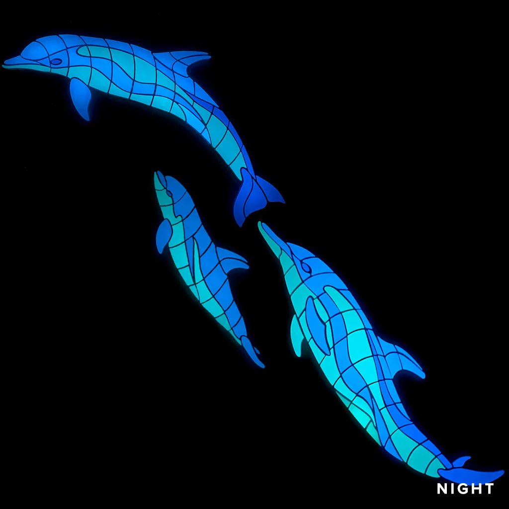 Wave Dolphins w/ Baby, Left - Glow in the Dark Pool Mosaics - Image 2