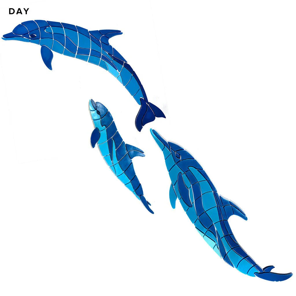 Wave Dolphins w/ Baby, Left - Glow in the Dark Pool Mosaics - Image 3