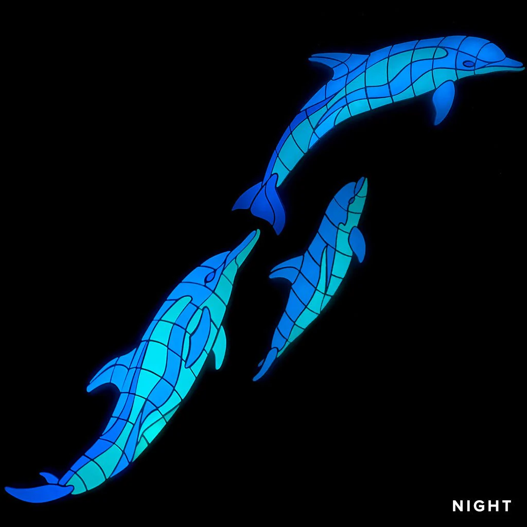 Wave Dolphins w/Baby, Right - Glow in the Dark Pool Mosaics - Image 2