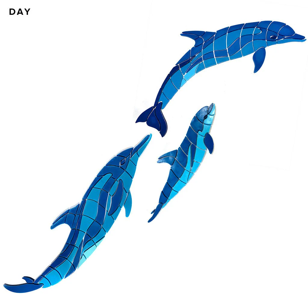 Wave Dolphins w/Baby, Right - Glow in the Dark Pool Mosaics - Image 3