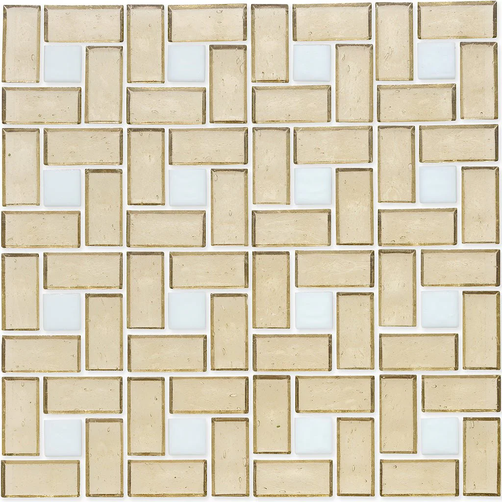 White 1" x 1" and Fire Opal 1" x 2", Pinwheel Pattern - Glass Tile