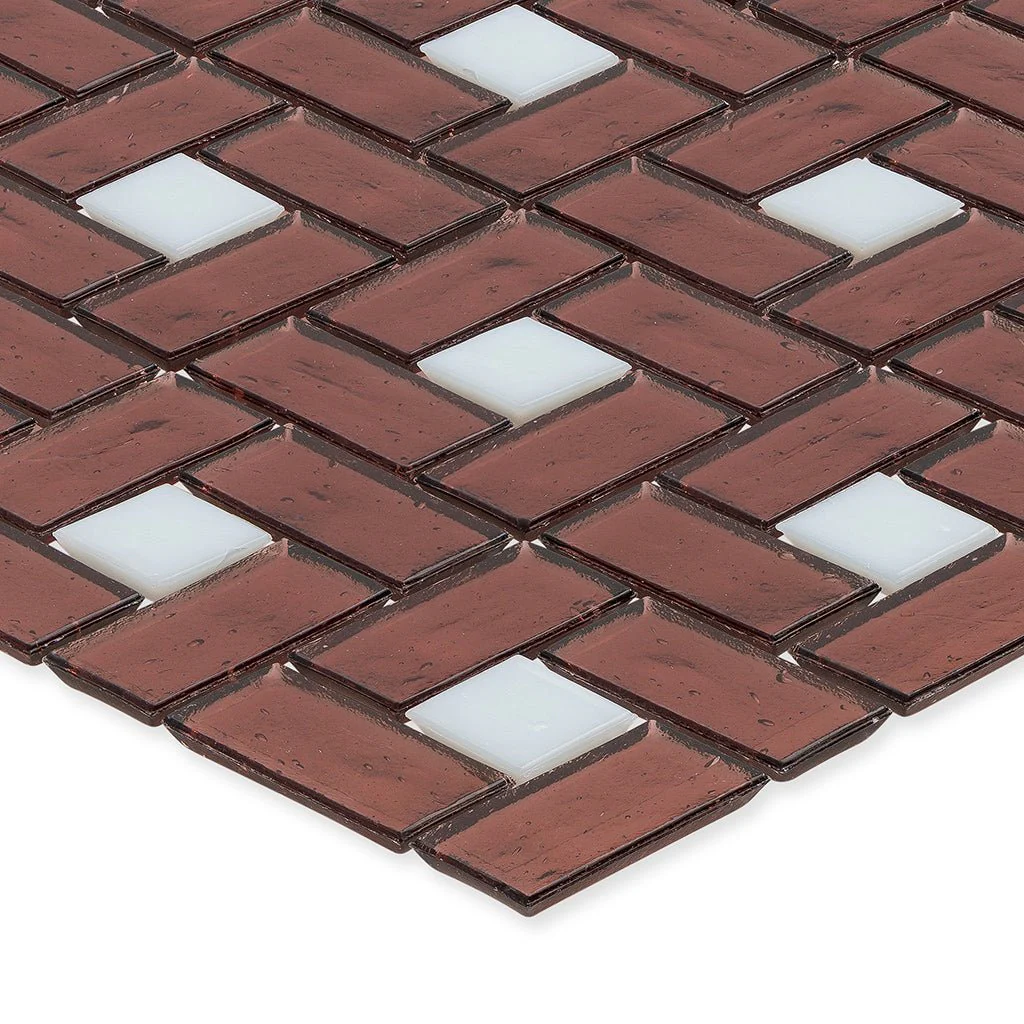White 1" x 1" and Garnet 1" x 2", Pinwheel Pattern - Glass Tile - Image 2