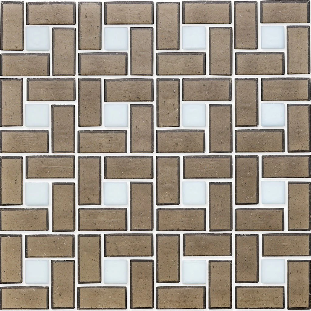 White 1" x 1" and Ironstone 1" x 2", Pinwheel Pattern - Glass Tile