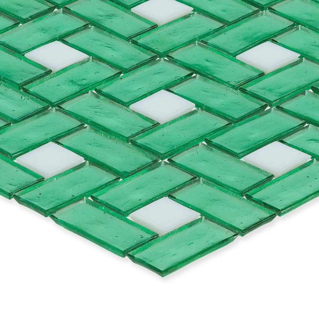 White 1" x 1" and Malachite 1" x 2", Pinwheel Pattern - Glass Tile - Image 2