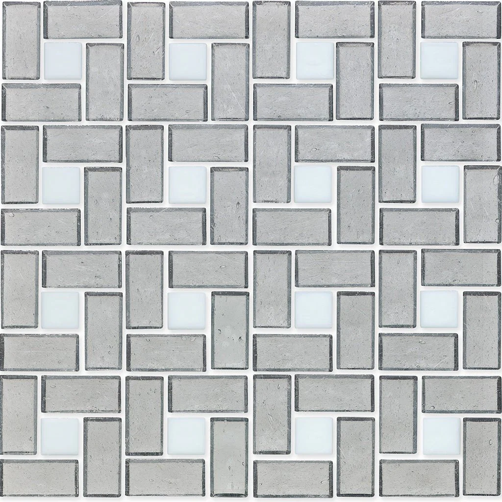 White 1" x 1" and Moonstone 1" x 2", Pinwheel Pattern - Glass Tile