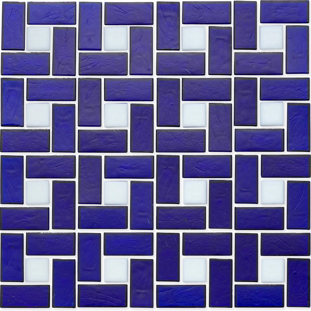 White 1" x 1" and Sapphire 1" x 2", Pinwheel Pattern - Glass Tile