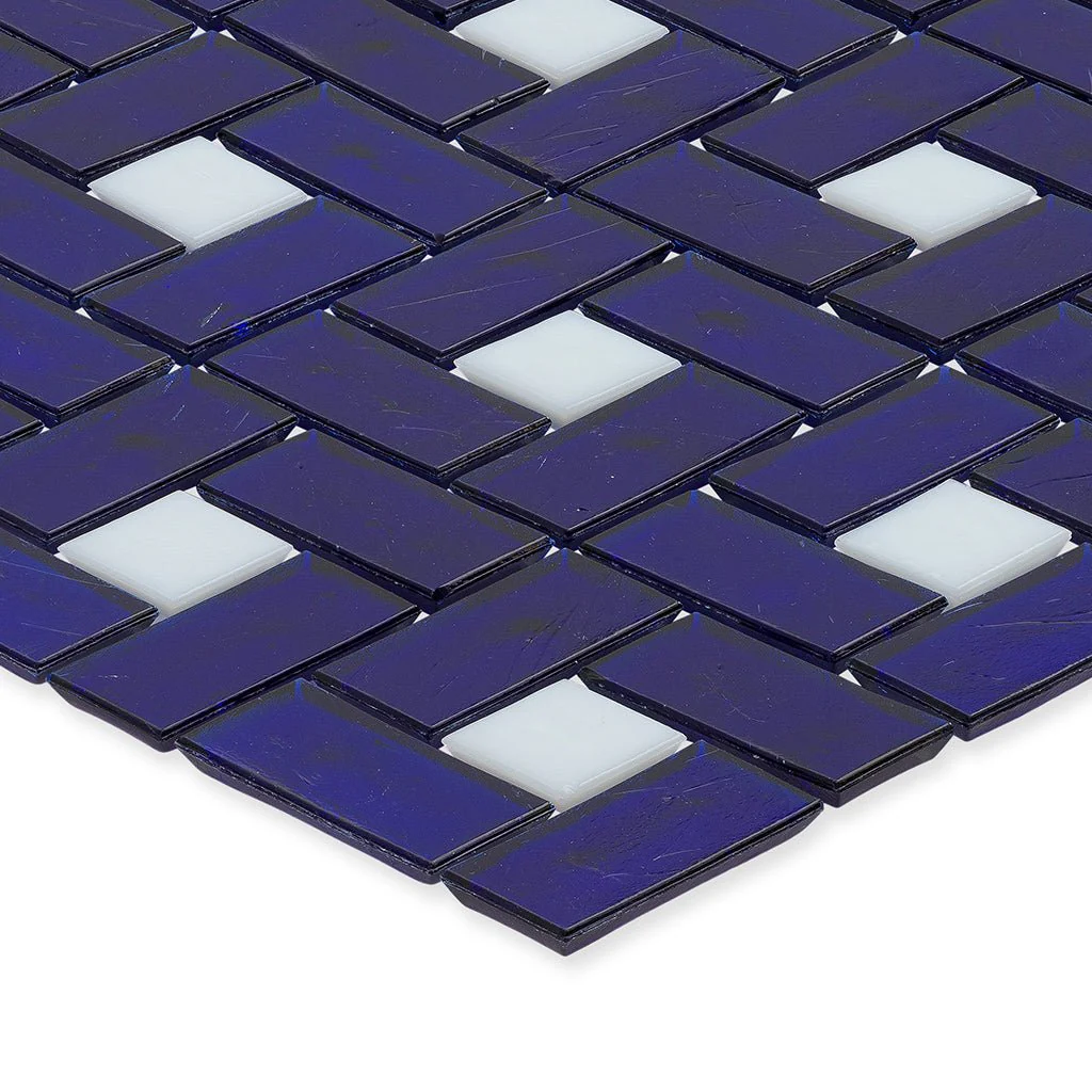 White 1" x 1" and Sapphire 1" x 2", Pinwheel Pattern - Glass Tile - Image 2