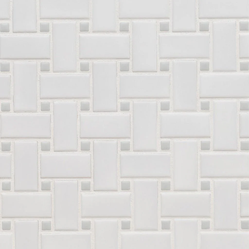 White and Gray, Basketweave Mosaic - Porcelain Tile