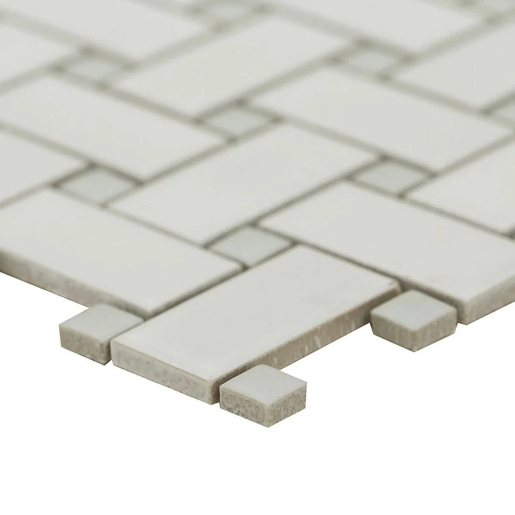 White and Gray, Basketweave Mosaic - Porcelain Tile - Image 3