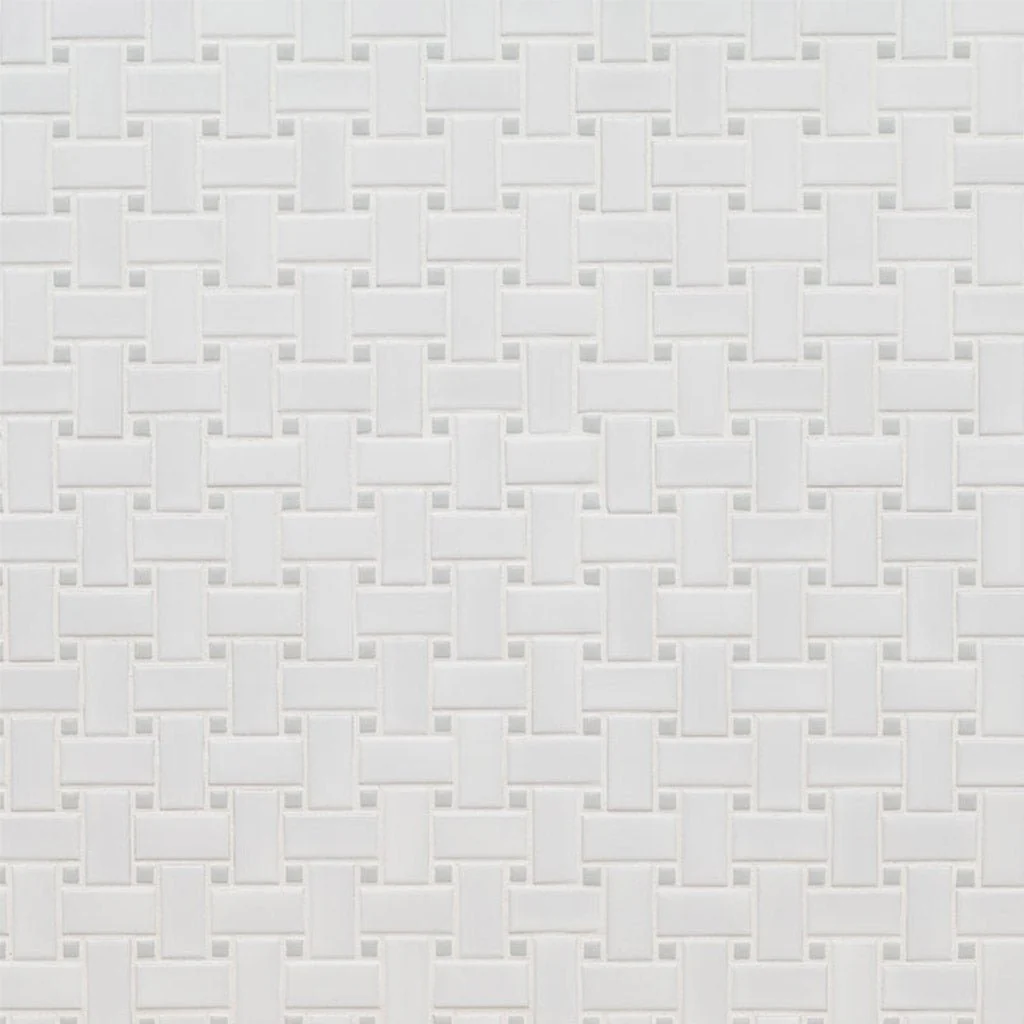 White and Gray, Basketweave Mosaic - Porcelain Tile - Image 5