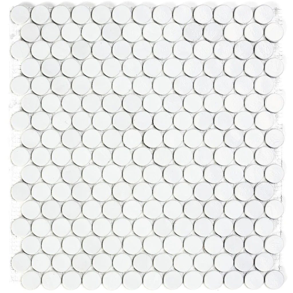 White Barrels, 6/8" - Glass Penny Round Mosaic