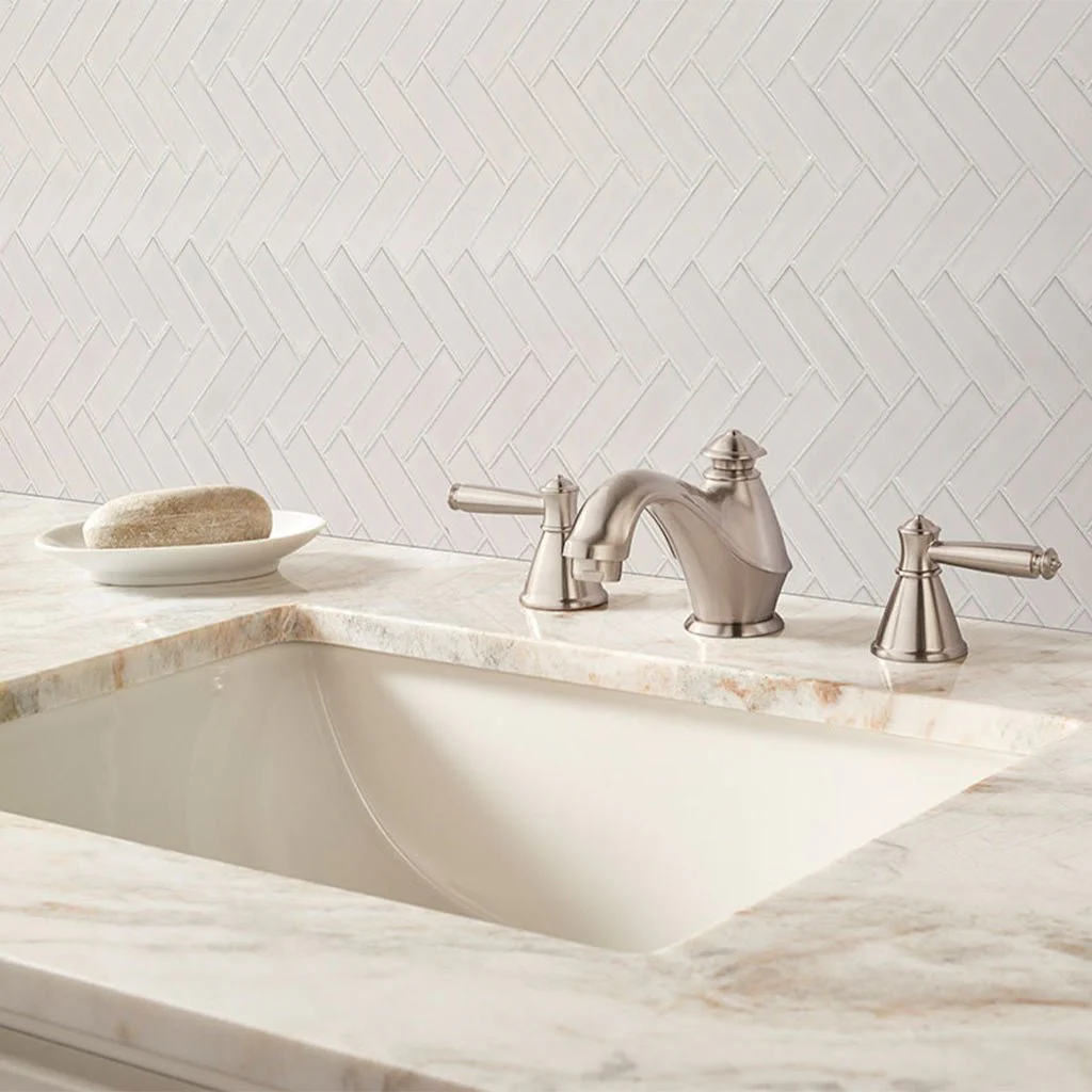 White, Herringbone Mosaic - Porcelain Tile - Image 2