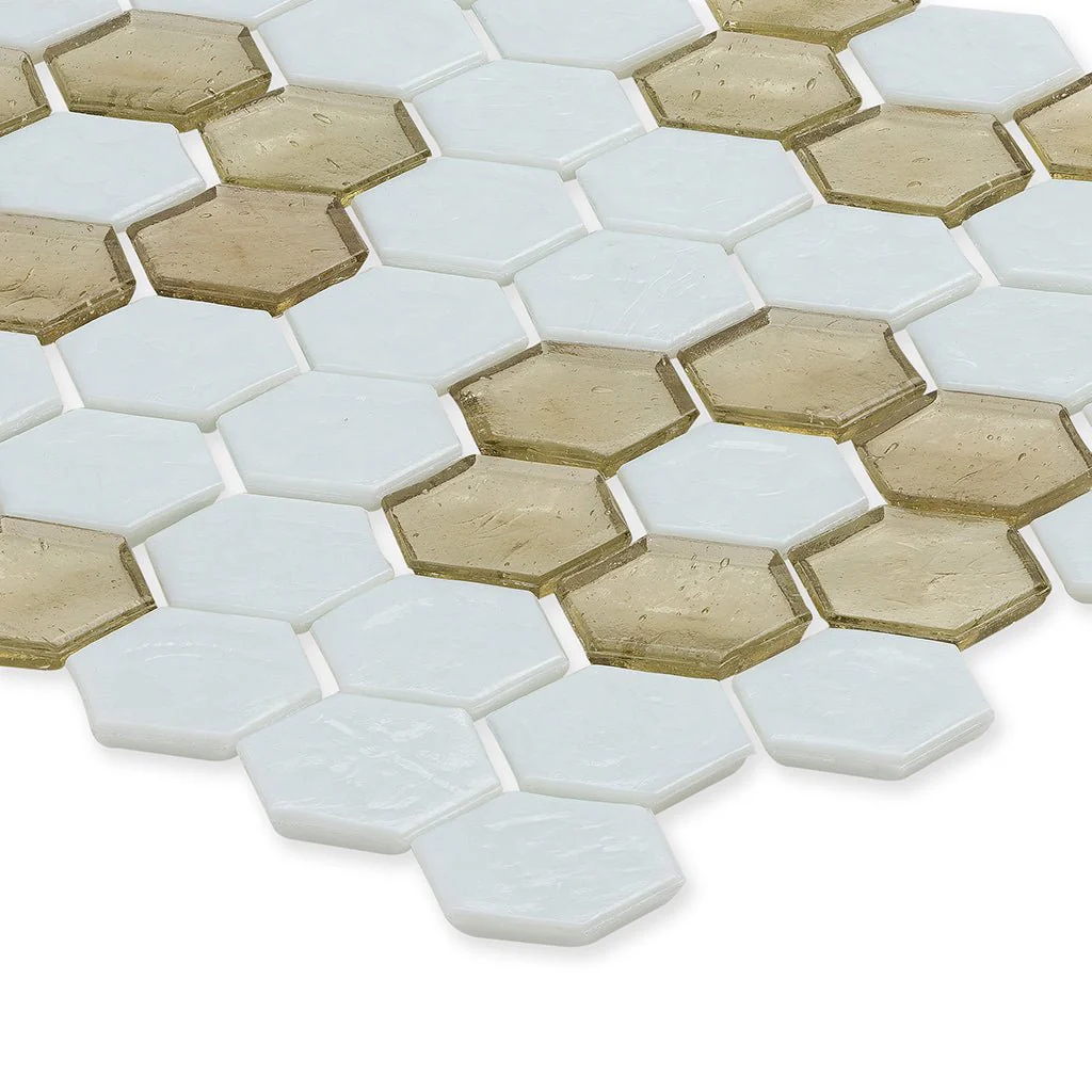 White with Fire Opal Flower, Hex Flower Pattern - Glass Tile - Image 2
