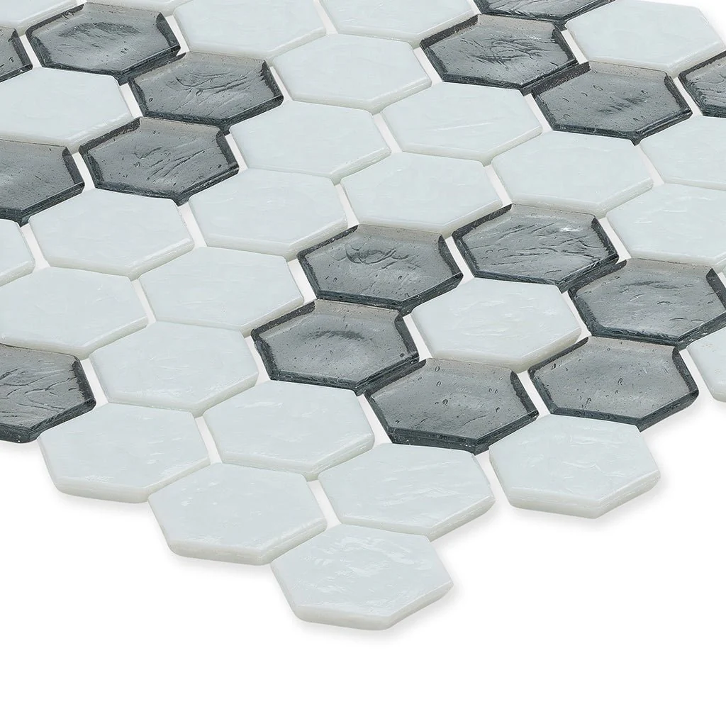 White with Moonstone Flower, Hex Flower Pattern - Glass Tile - Image 2