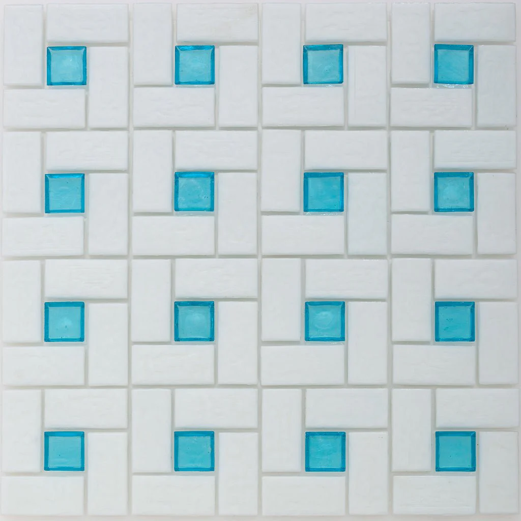 Zircon 1"x 1" and White 1" x 2", Pinwheel Pattern - Glass Tile