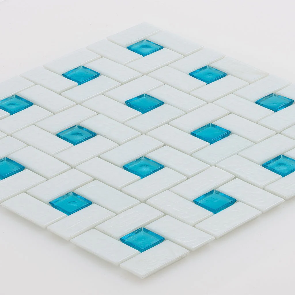Zircon 1"x 1" and White 1" x 2", Pinwheel Pattern - Glass Tile - Image 3