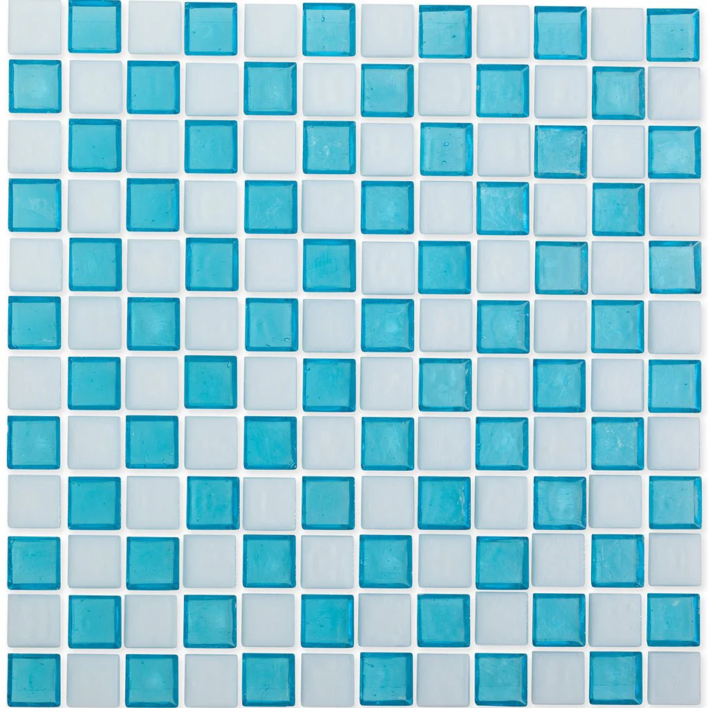 Zircon and White, 1" x 1" Checkerboard Pattern - Glass Tile