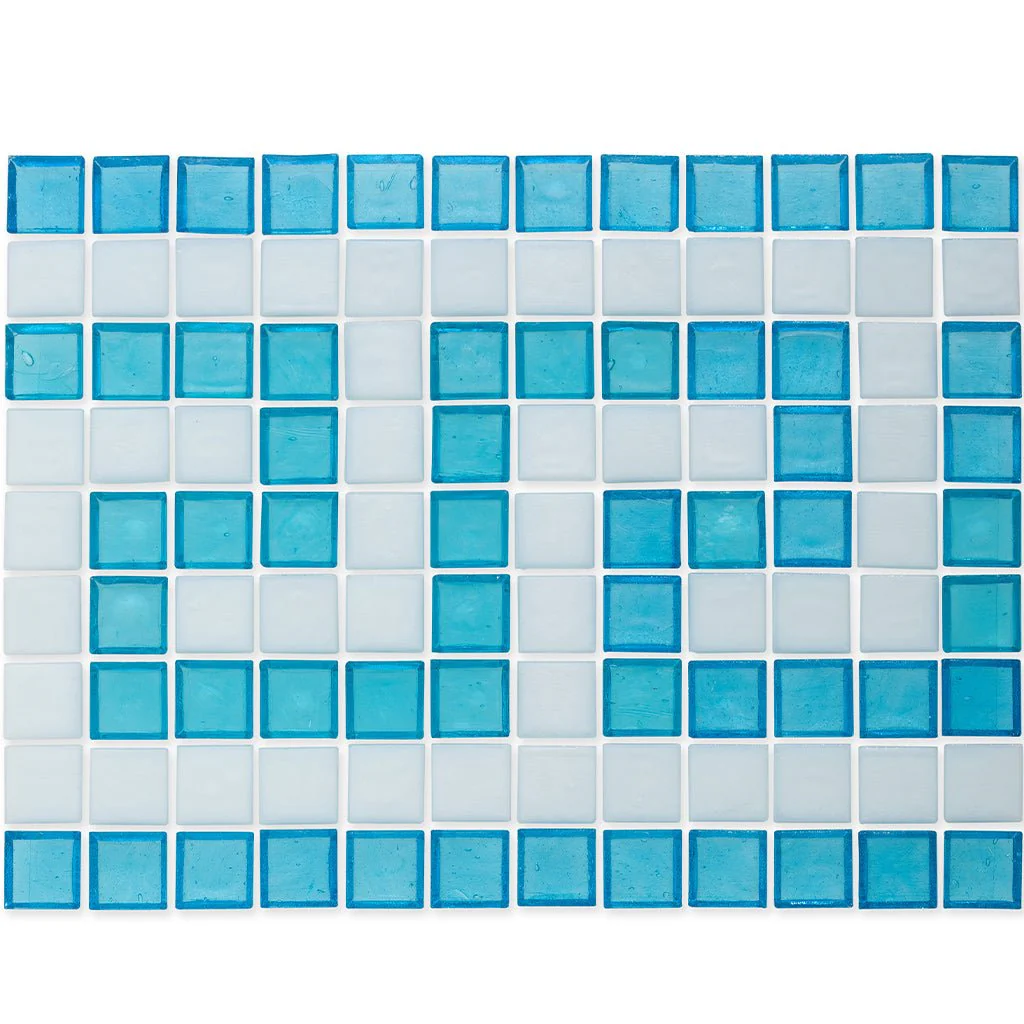 Zircon and White, 1" x 1" Greek Key Pattern - Glass Tile