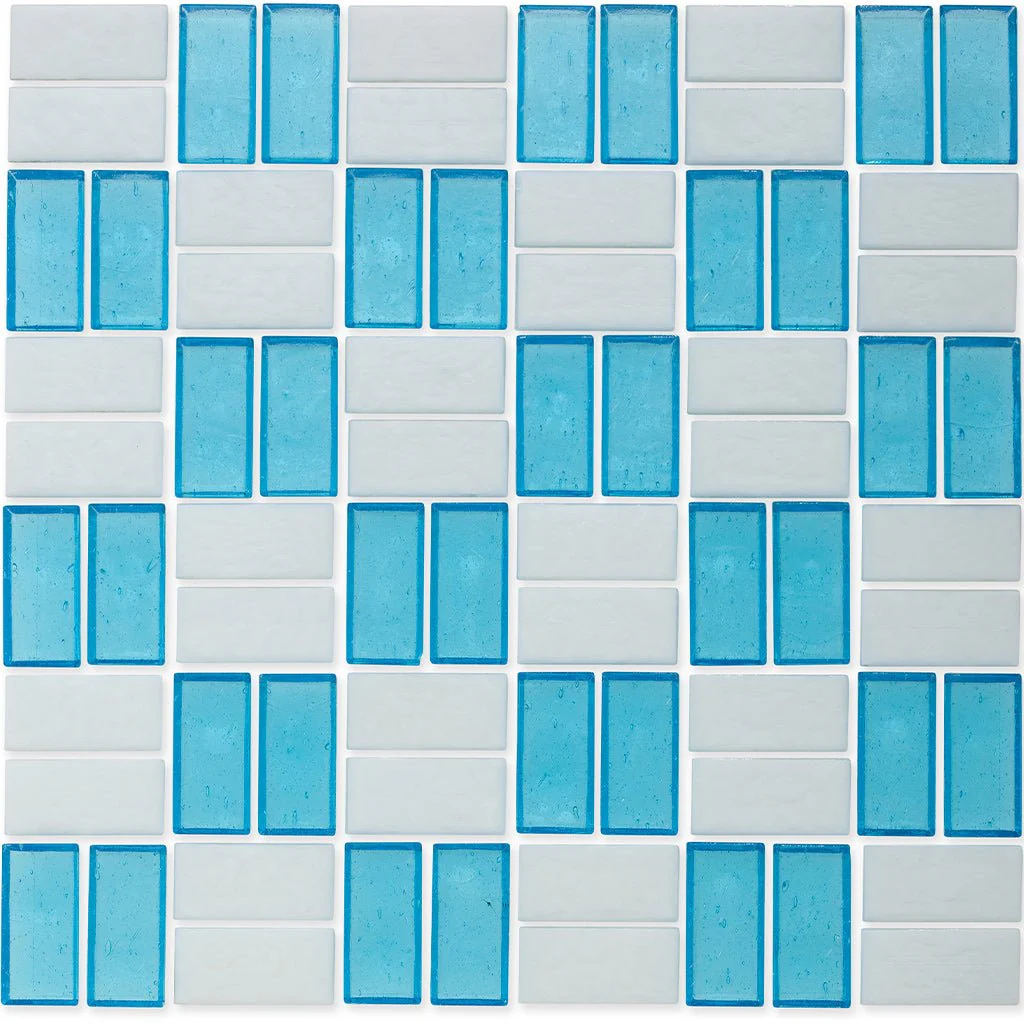 Zircon and White, 1" x 2" Basket Weave Alternating Pattern - Glass Tile