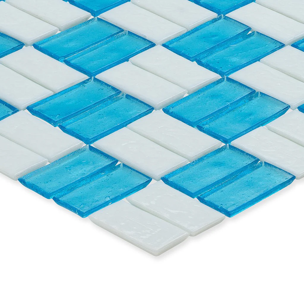 Zircon and White, 1" x 2" Basket Weave Alternating Pattern - Glass Tile - Image 2