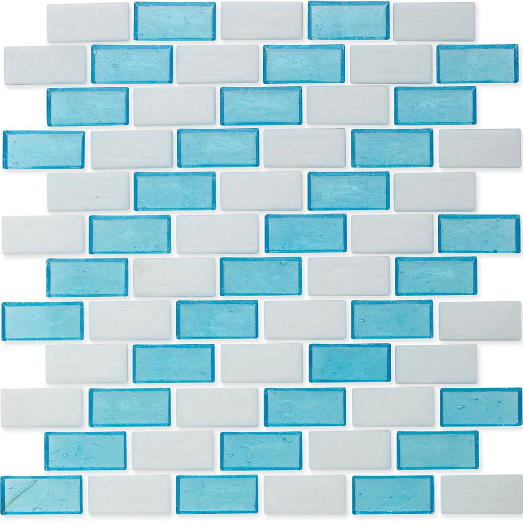 Zircon and White, 1" x 2" Subway Pattern - Glass Tile