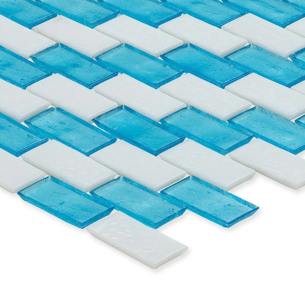 Zircon and White, 1" x 2" Subway Pattern - Glass Tile - Image 2